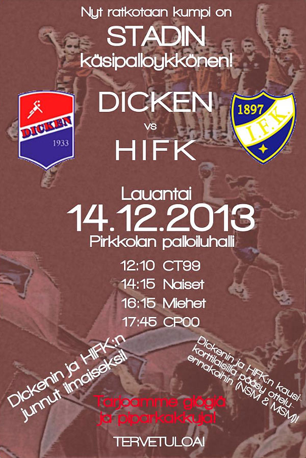 Seuraottelu Dicken-HIFK lauantaina 14.12.2013 Pirkkolassa